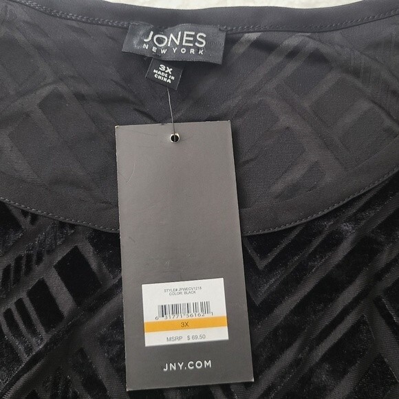 Jones New York NWT Black Semi Sheer Velvet Burn Out Detail Tunic Shirt Size 3X - Picture 9 of 15